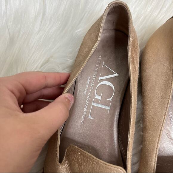 AGL Blush Pink Metallic Patent Leather Cap Toe Loafers Size 37.5 - Picture 2 of 5